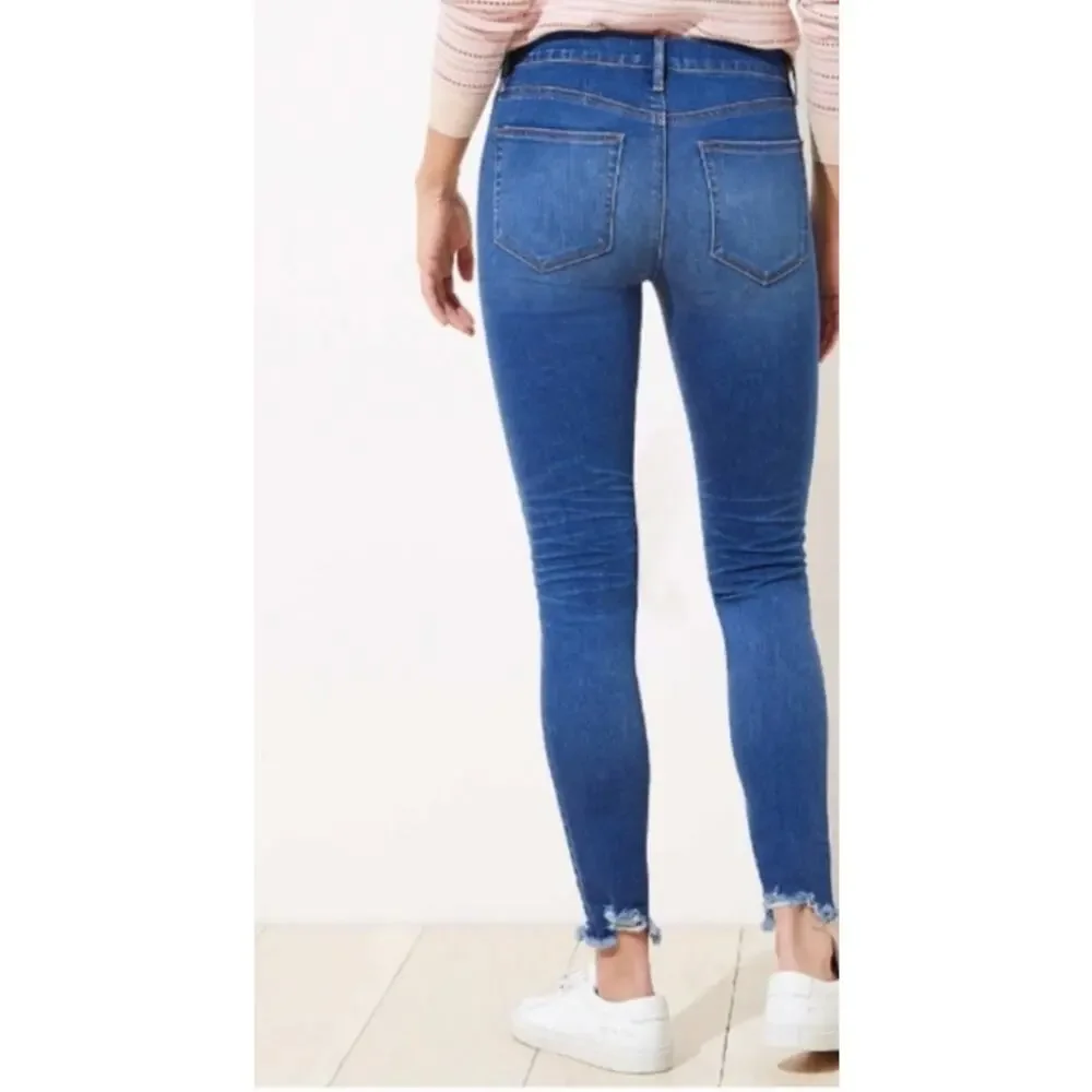 Ann Taylor LOFT Skinny Ankle Raw Hem Dark Wash Jeans Size 6 Denim Casual Boho